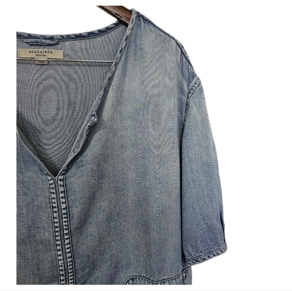 All Saints casual denim blue short sleeve v-neck shift dress size medium - Picture 4 of 12